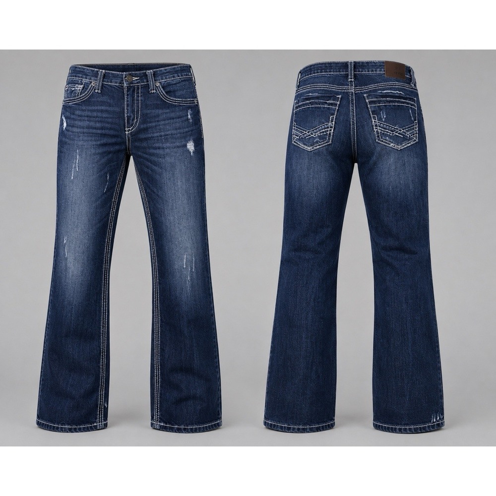 BKE Aiden Jeans Mens 29R  Straight Distressed Stretch  Denim Buckle WHISKERING
